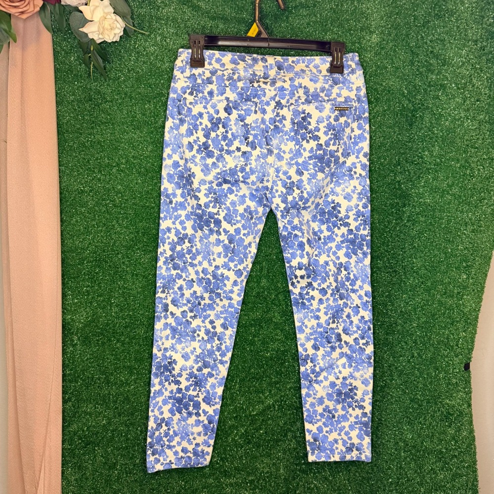Michael Kors Blue White Floral Skinny Jeans Women's Size 4 Gold Hardware - Picture 6 of 7